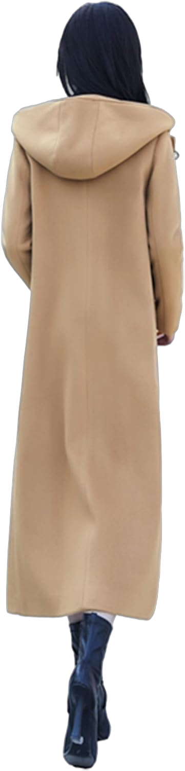 Women's Double Breasted Maxi Long Winter Wool Trench Coat Hooded Thick Warm Overcoats 12 Camel Style 2