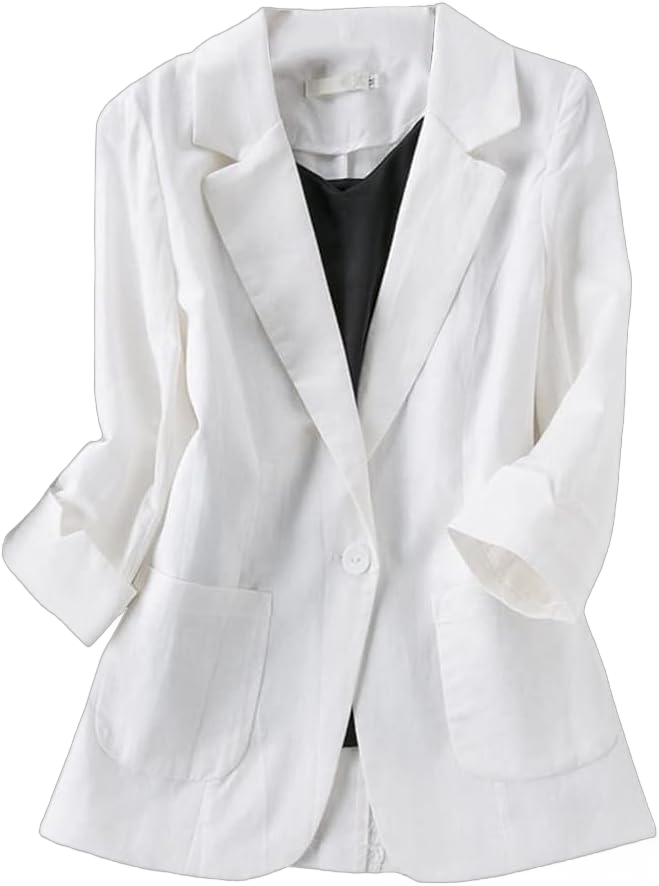 Cotton Linen Blazer for Womens Casual 3/4 Sleeve Open Front Linen Jackets