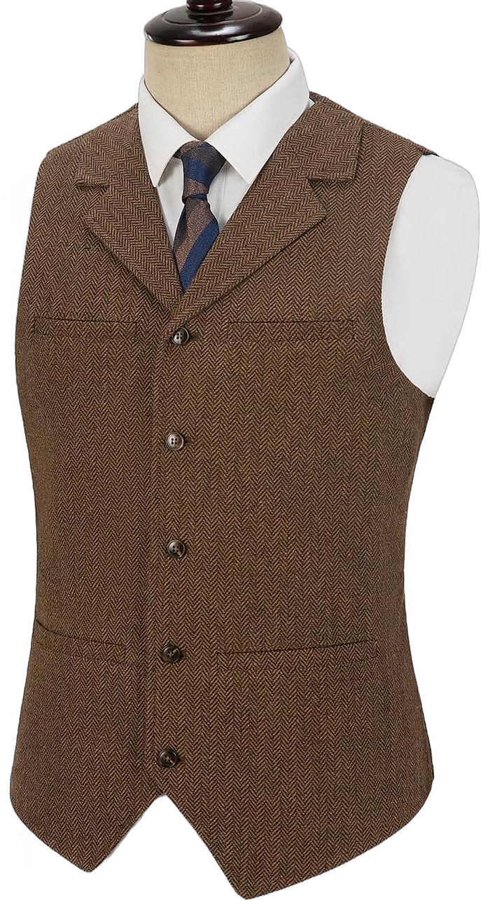 Hunting Aged Mens Tweed Waistcoats Herringbone Vests Wedding Retro Casual Wool Business XS-4XL