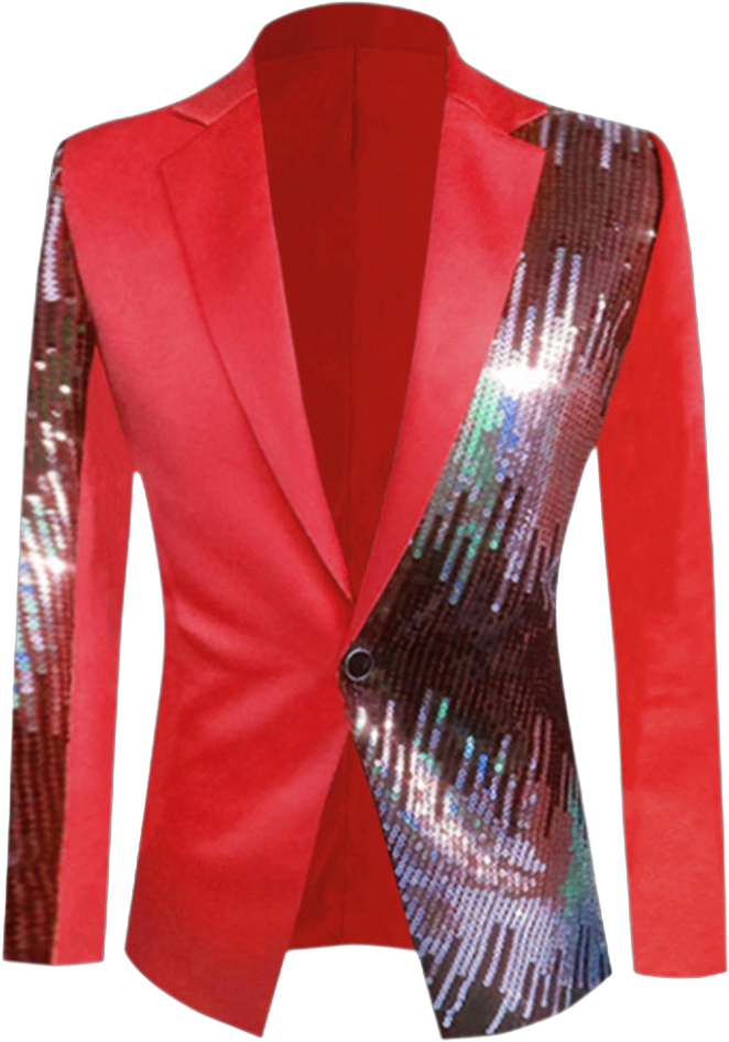 Lars Amadeus Men's Color Block Notched Lapel Party Sequin Blazers Red Large