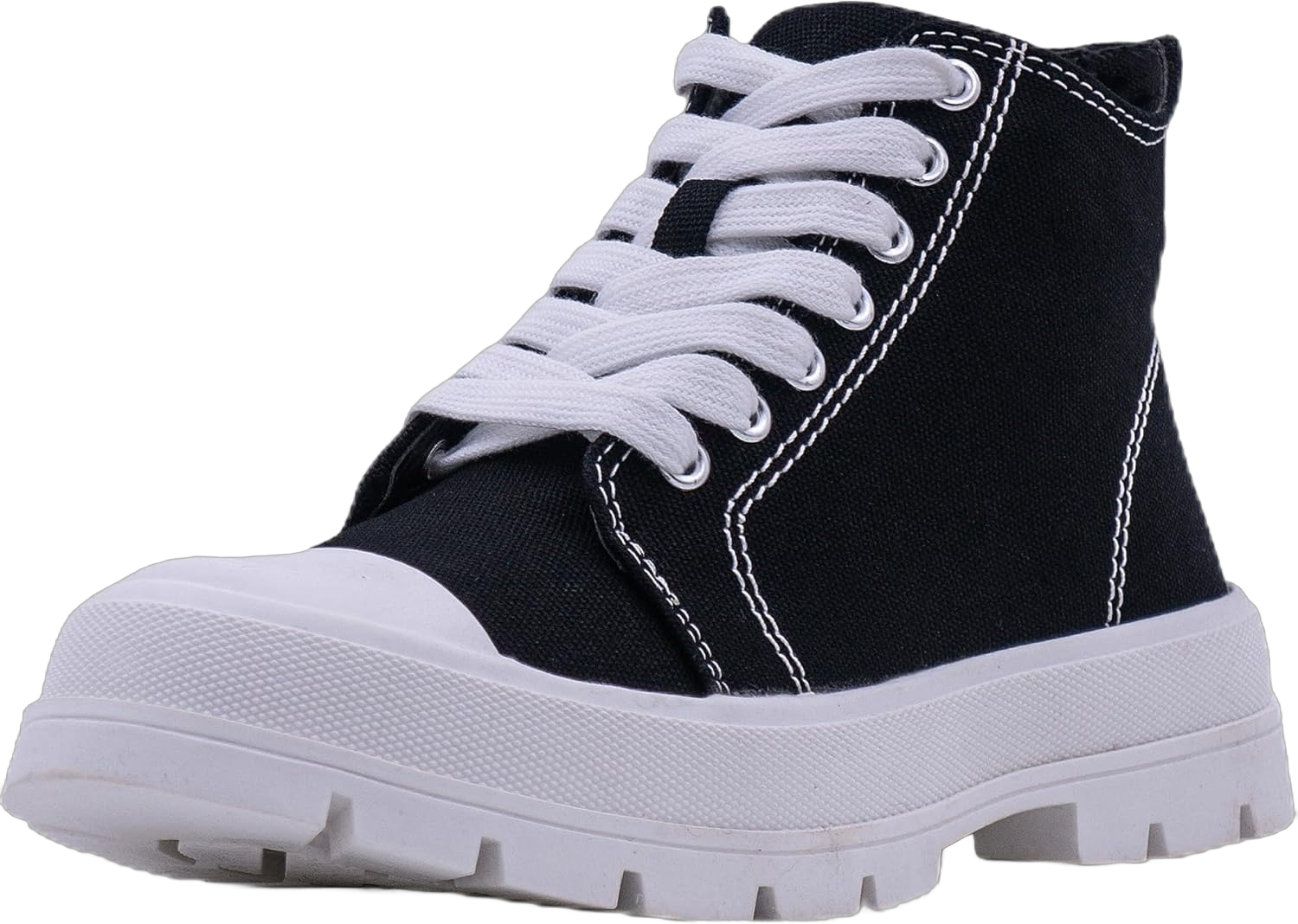 Women's Lace Up High Top Platform Black Canvas Sneaker, Classic Trendy Side Zipper Casual Walking Shoes 7 Black/White