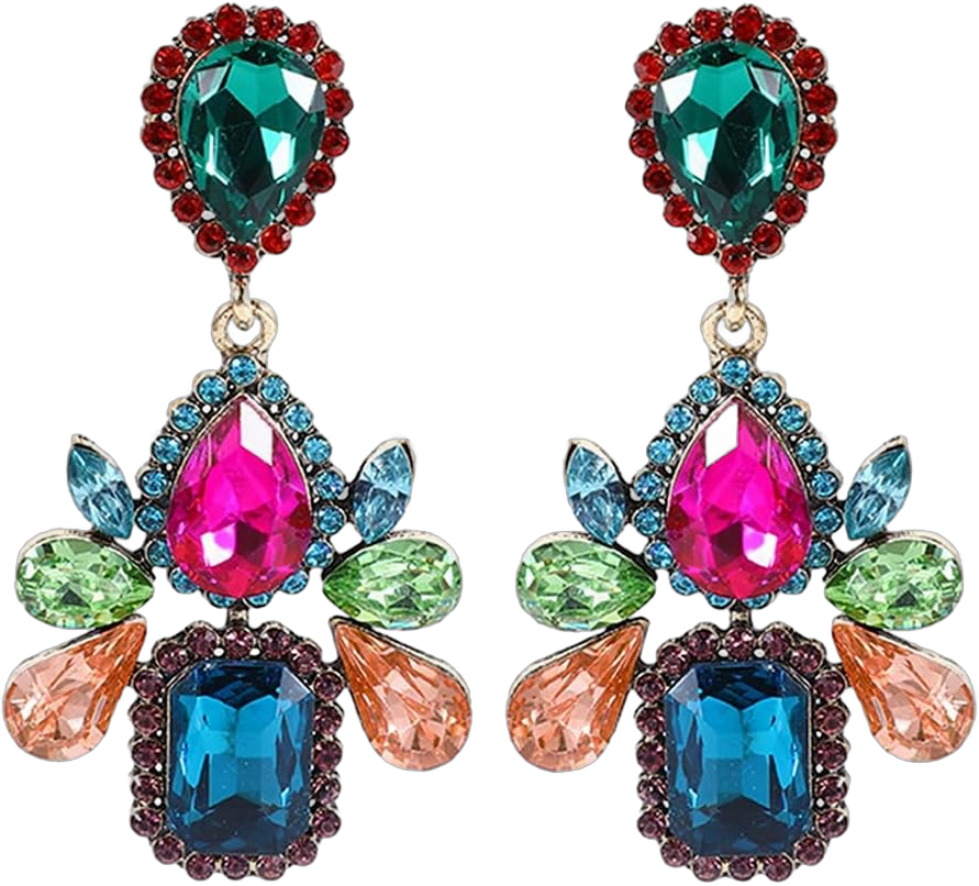 ASTRUE Bridal Rhinestone Teardrop Dangle Earrings,Multicolor Crystal Wedding Chandelier Earrings for Women in Pageant Party Valentine's Days Jewelry Accessory A-Multicolor