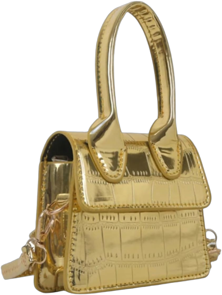 GORGLITTER Women's Crocodile Embossed Mini Square Bag Metallic Top Handle Crossbody Handbag Flap Clutch Bags One Size Gold