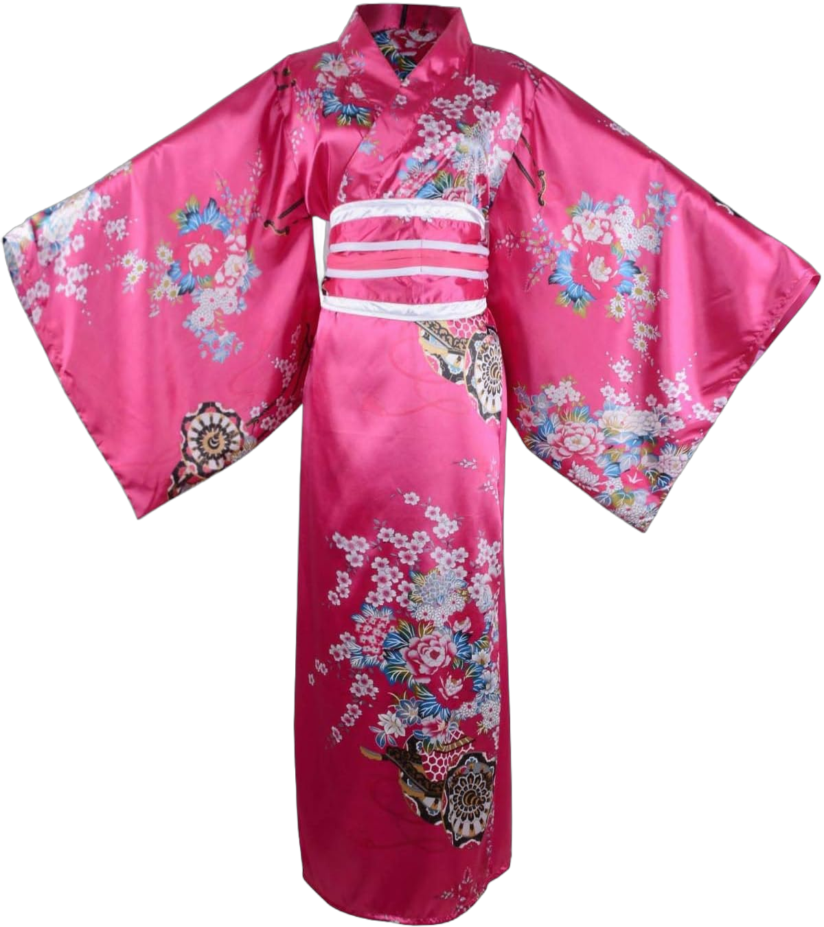 Women's Floral Print Traditional Japanese Kimono Goldfish OBI Blossom Costume Set Belt Robe