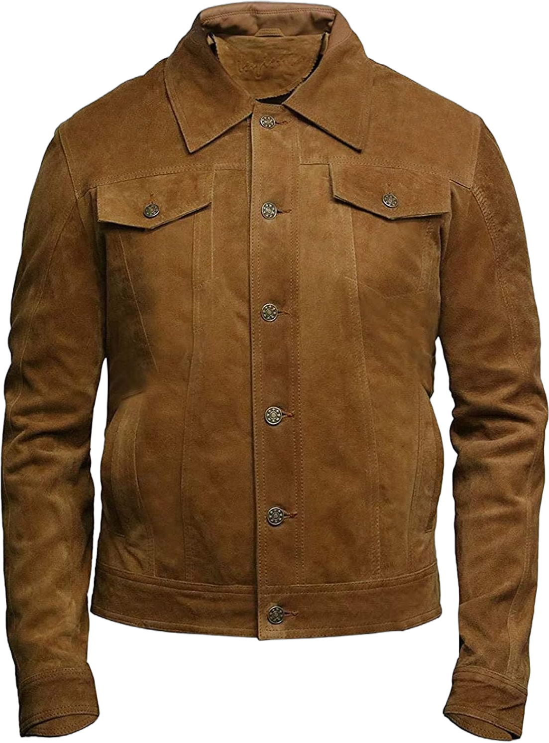 BRANDSLOCK Mens Trucker Leather Biker Jacket Genuine Goat Suede Small Tan