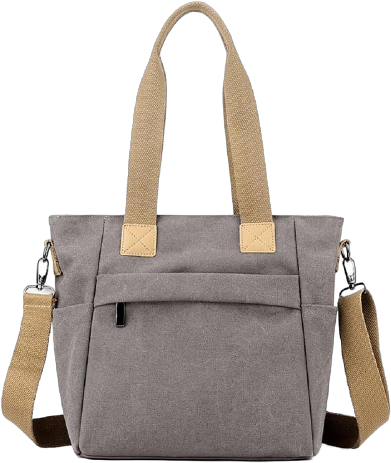 Women Tote Purse Canvas Shoulder Crossbody Bag Multi-pocket Handbag Top Handle Work Bags Grey