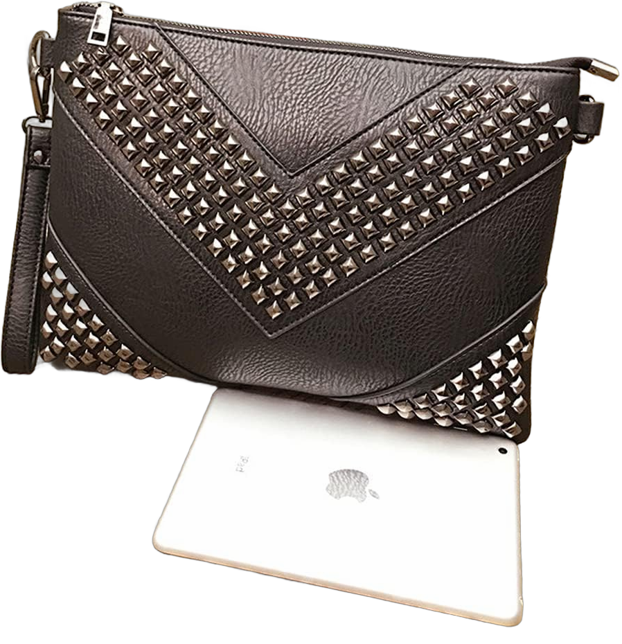 Oversized Clutch Bag Purse Women PU Leather Crossbody Shoulder Bags Studded Wristlet Handbag Rivet Envelope Clutches Black