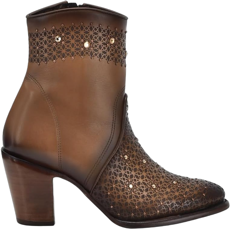 Cuadra Women's Bootie in Bovine Leather Brown with Zipper and Authentic Crystals 4V02RS 4V02RS_ARENA 7.5