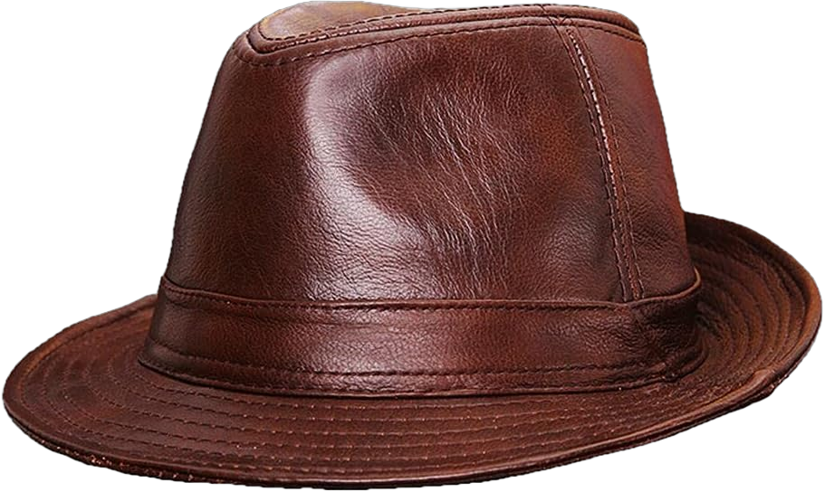 Men's Real Leather Hat,Black Brown Cowhide Leather Fedora hat, Bowler Jazz Bucket hat top Cap X-Large Brown