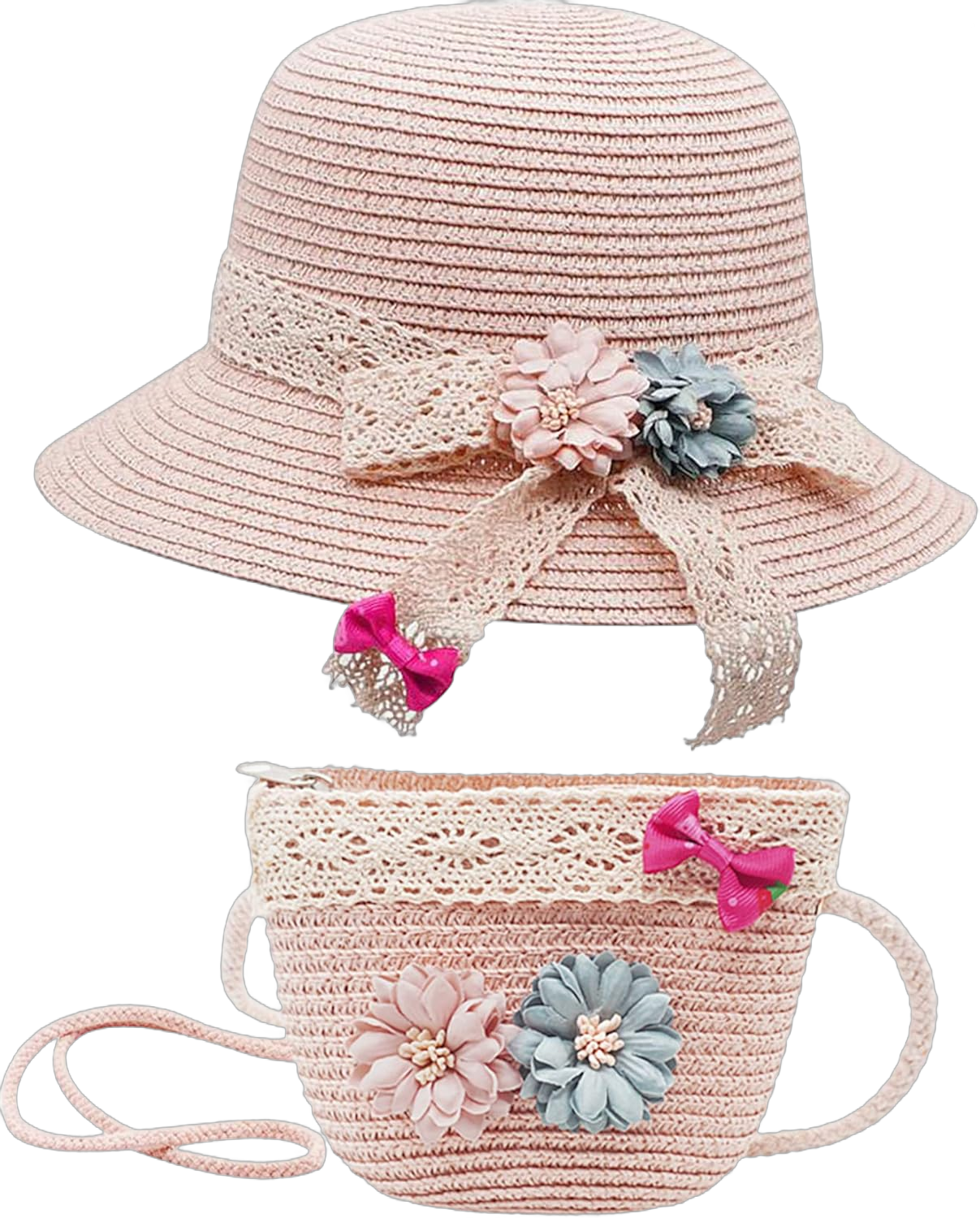 Bienvenu Straw Hats Kids Sun Hats Summer Beach Hats Straw Party Hat Set One Size Pink