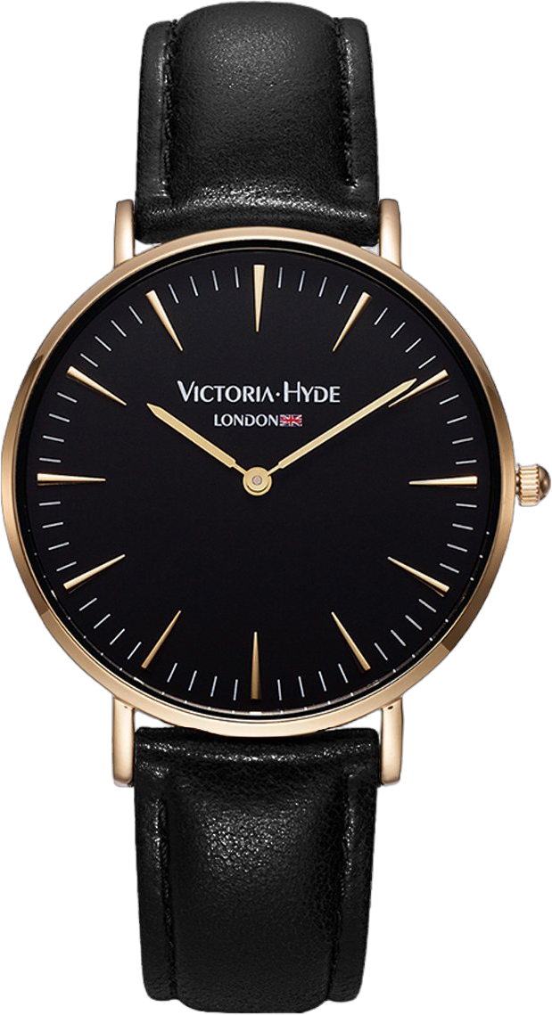 VICTORIA HYDE Minimalist Wristwatch Easy Read Watches for Men Unisex Women with Genuine Leather Strap Detachable Black Grey Waterproof Black-gold