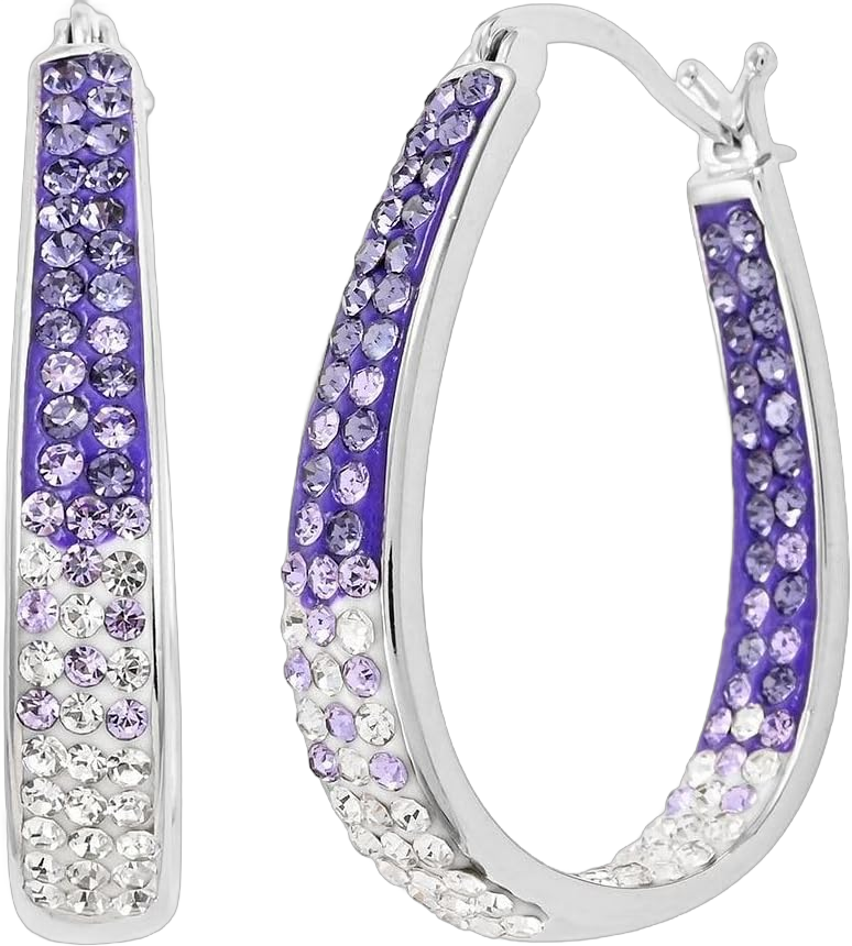 Crystal Hoop Earrings for Women - Sparkle Inside Out Dangle Earrings - Glitter Fun Trendy Jewelry Wedding Anniversary Birthday Gifts for Her Purple-White