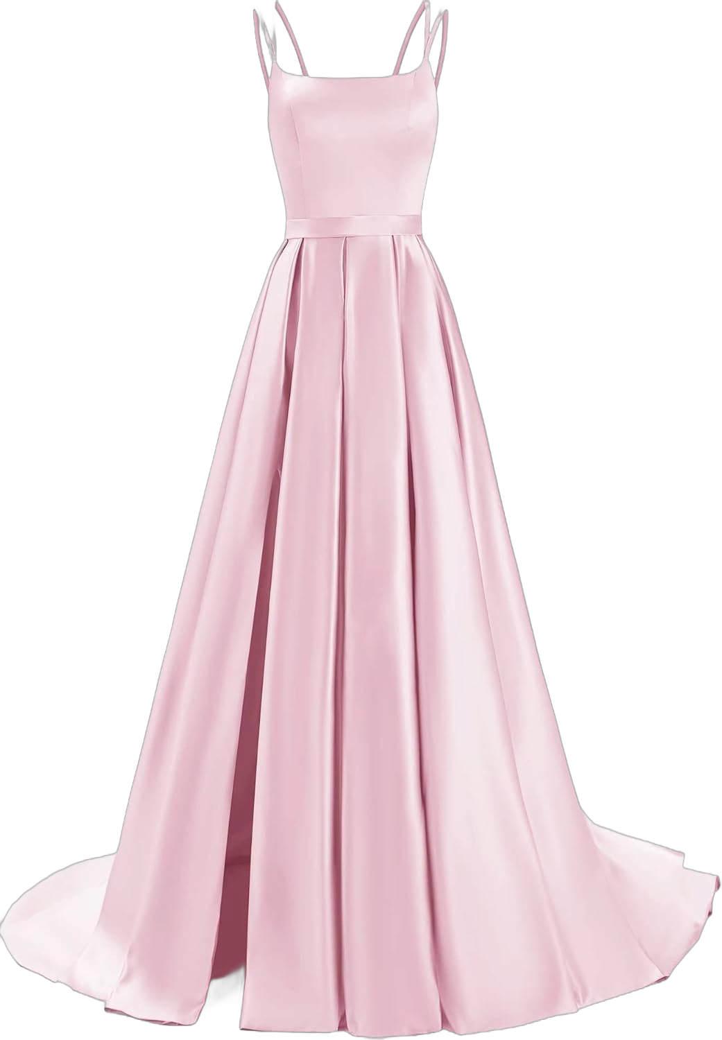 HSFIYAKJ Satin Prom Dresses Long Ball Gown 2024 A Line Spaghetti Straps Pleated Formal Evening Dress for Women with Pockets 20 Pink