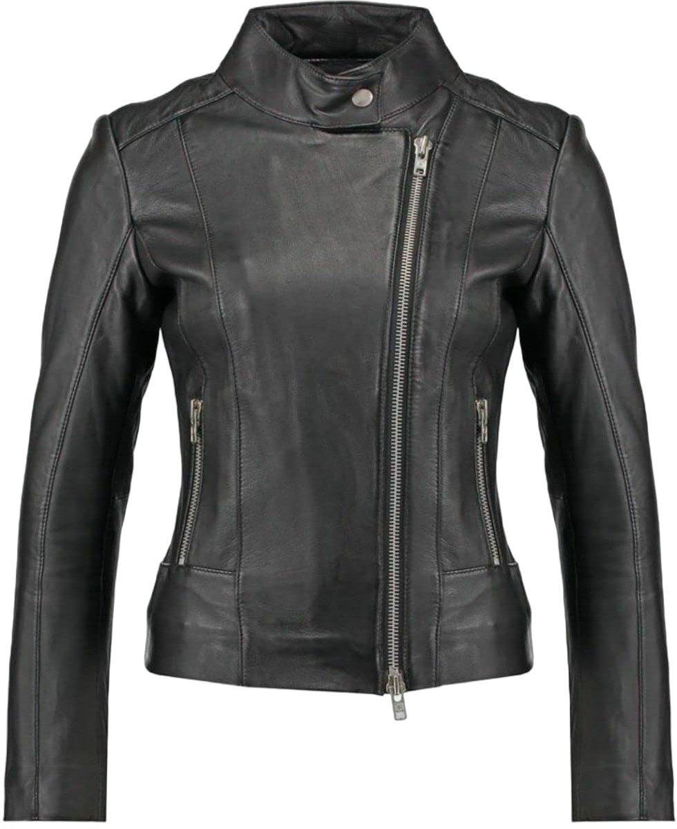 SKADO Womens Leather Jacket For Women Real Leather Jacket Soft Lambskin Biker Jacket Slim-Fit X-Large Basic Black