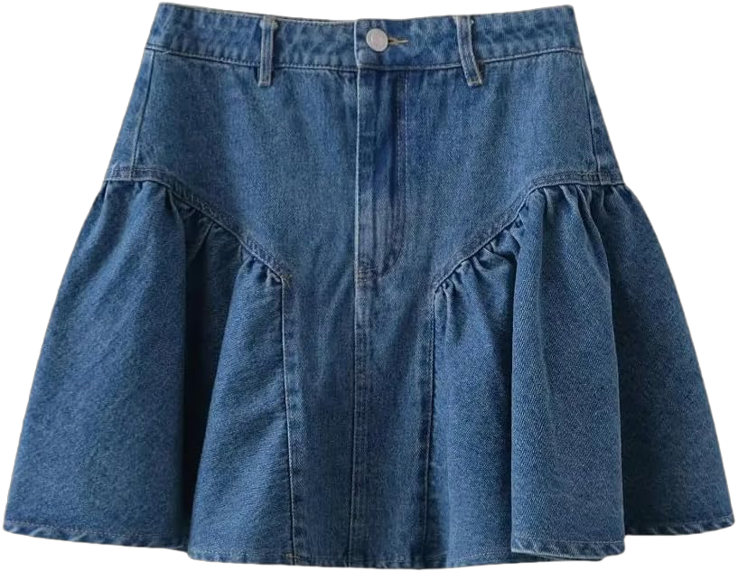 Hndudnff Women's Denim Skirt High Waist Solid Color Patchwork Light Blue A-Line Pleated Mini Skirt Medium Denim Blue