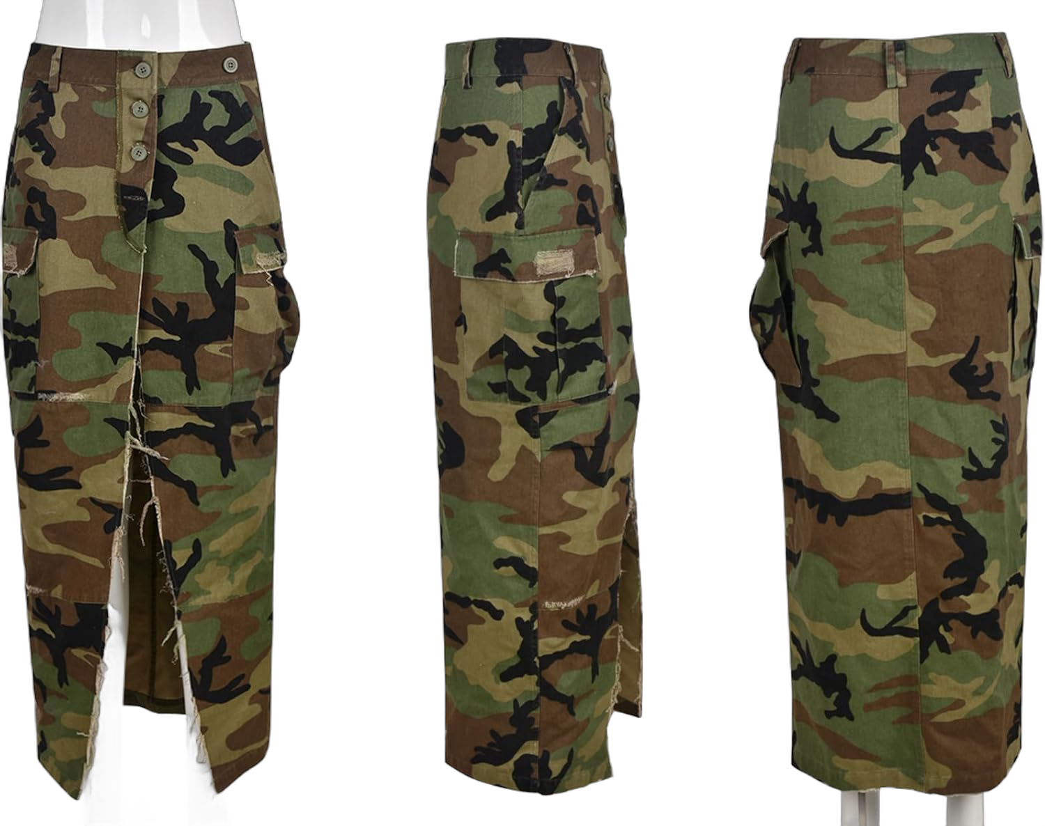 Voghtic Camo Skirts for Women High Waisted Ruched Drawstring Long Pencil Skirts with Pockets