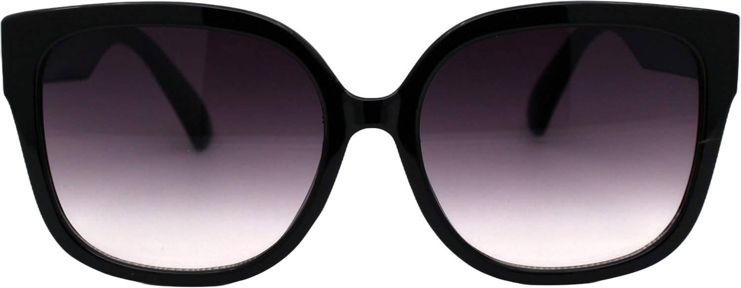 Womens Mod 90s Rounded Horn Rim Oversize Sunglasses Black Smoke