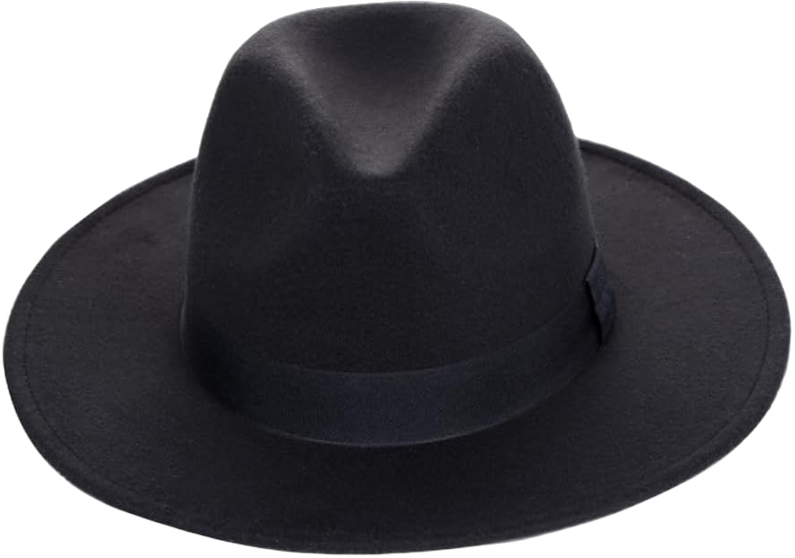 Womens Black Classic Wide Brim Fedora Hat Flat Panama Hat Cap