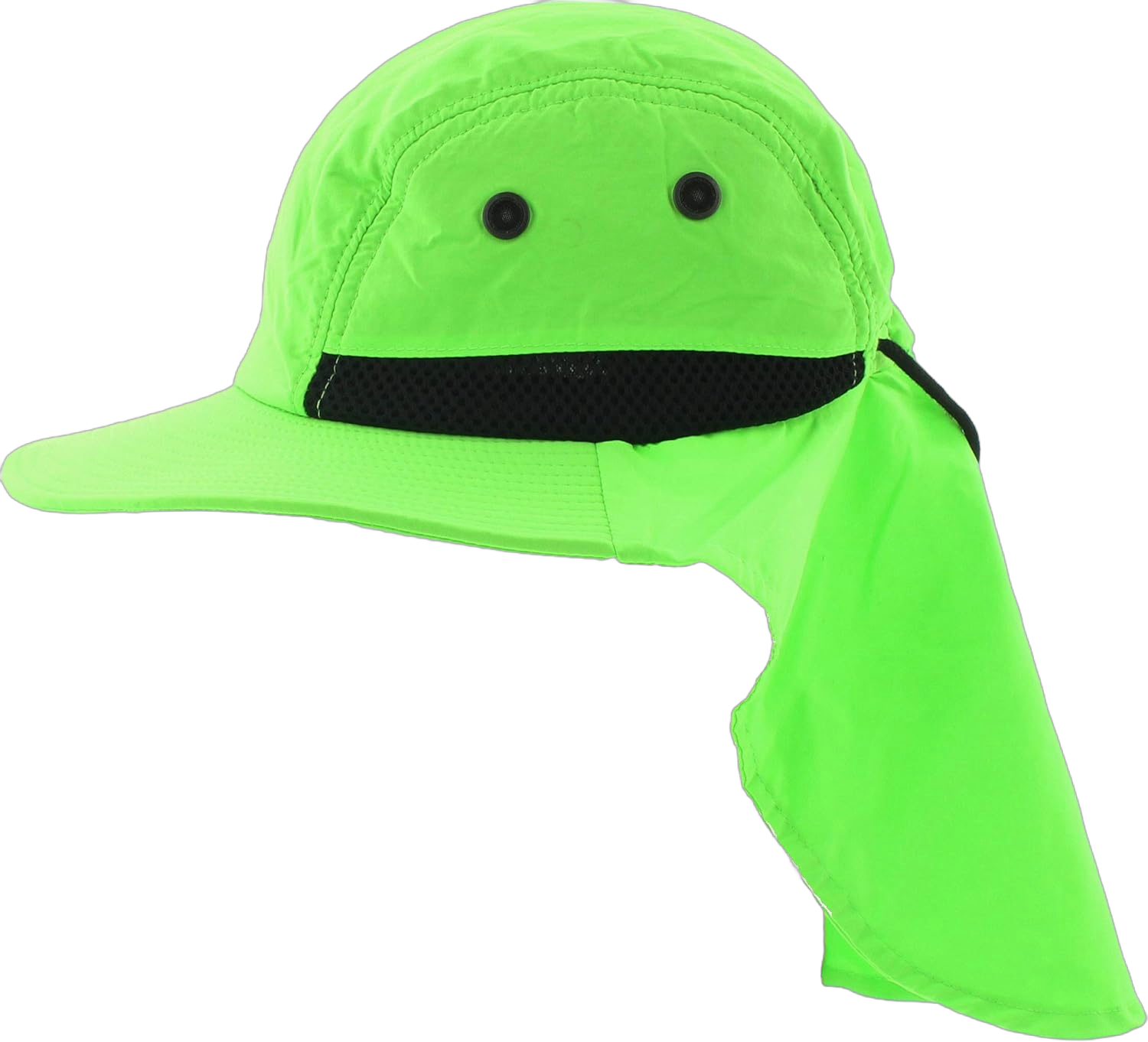 Outdoor Packable Wide Brim Sun Hat w/Neck Flap Adjustable Headband - Adult and Kids Sizes Children Neon Green