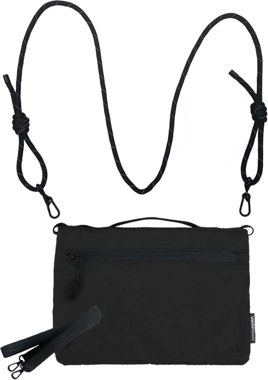 Small Nylon Crossbody Bags for Women Men, Foldable Lightweight Sacoche with Zippers Sling Bag with Adjustable Strap #2-1 Black 9.3"x6.5"