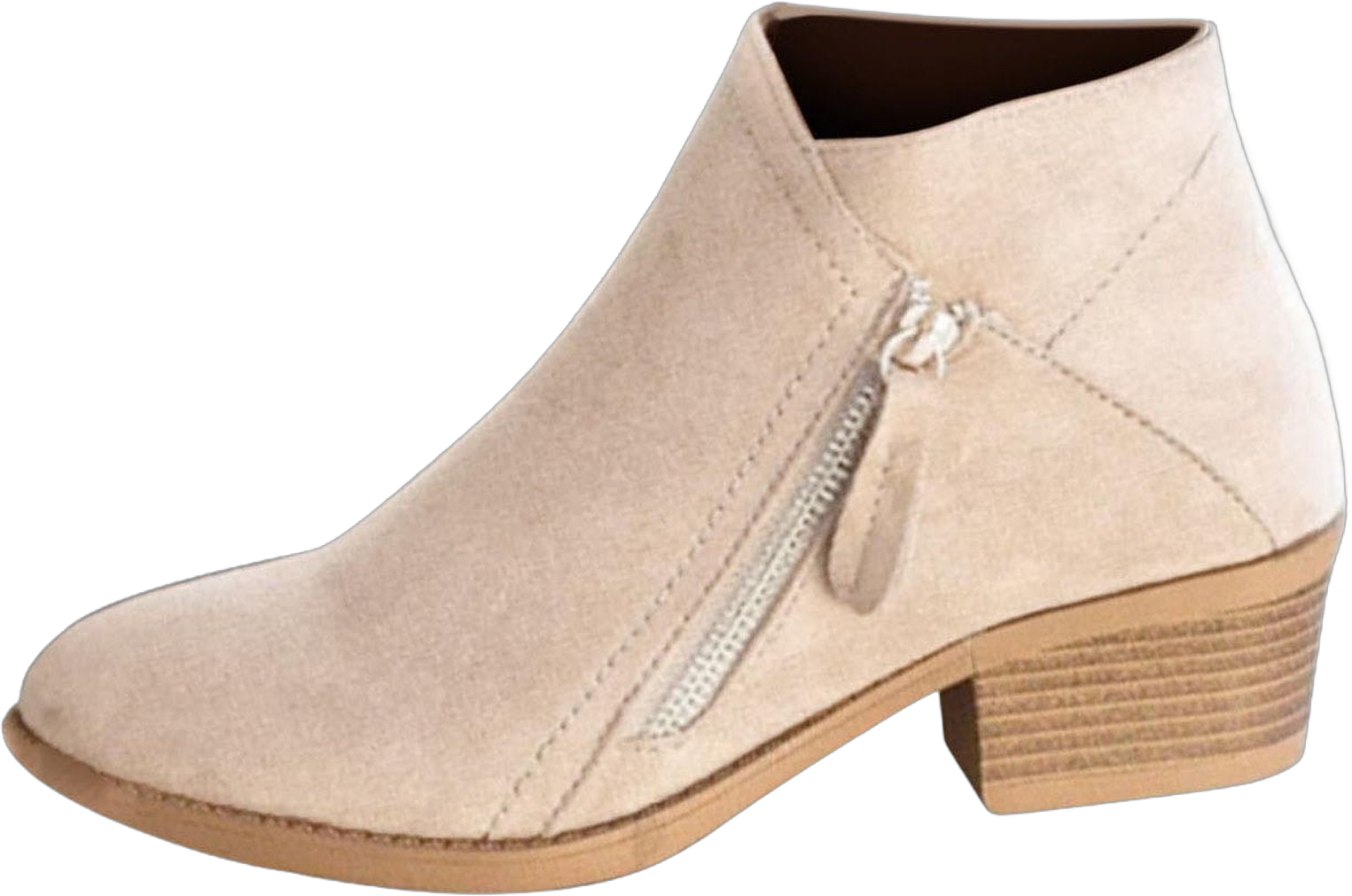 HAOTAGS Women's Suede Leather Booties Low-heeled Ankle Boots Fall Fashion Dressy Shoes Beige Size 8