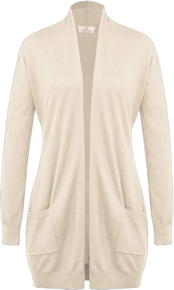 GRACE KARIN Women's Casual Open Front Cardigan Long Knitted Sweaters Shrug with Pockets Beige Large