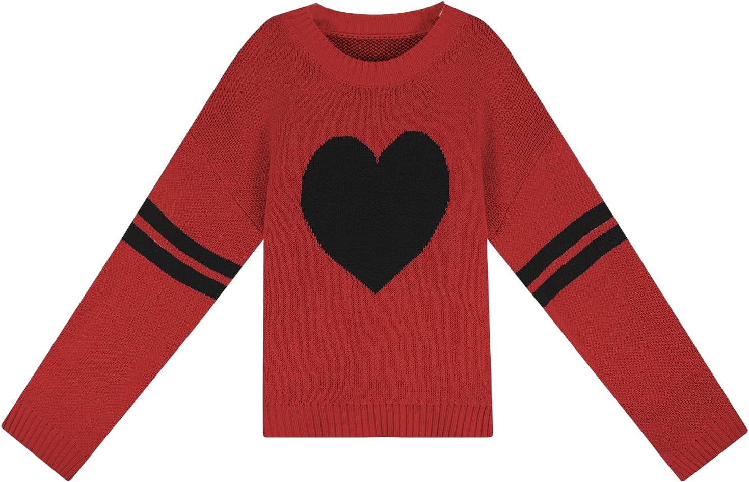 Mxiqqpltky Heart Print Sweater for Women Long Sleeve Crewneck Valentine's Day Knitted Pullover Love Sweater Y2K Tops Red Medium