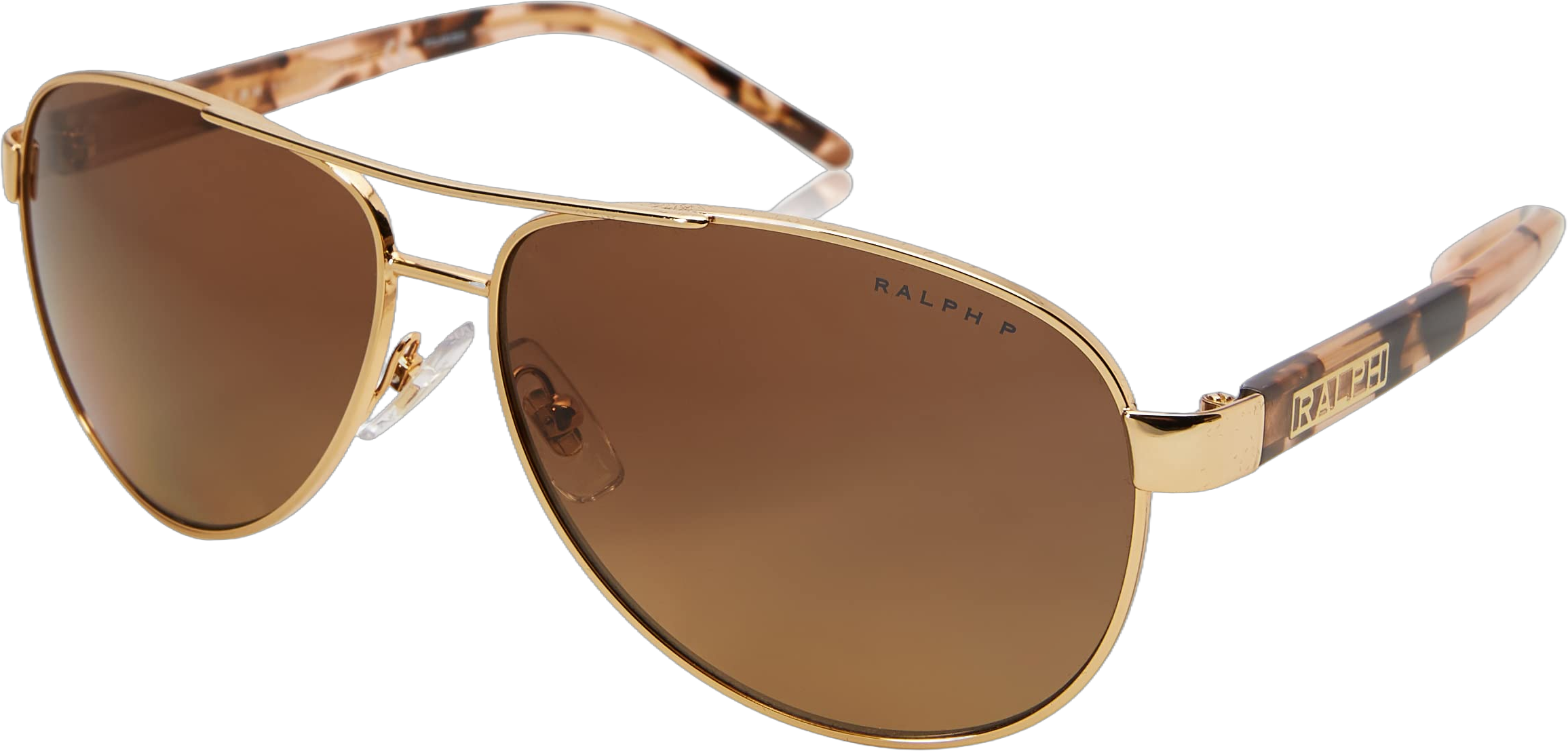 Ralph by Ralph Lauren Women's RA4004 Aviator Sunglasses, Shiny Gold/Polarized Yellow Gradient Brown, 59 mm