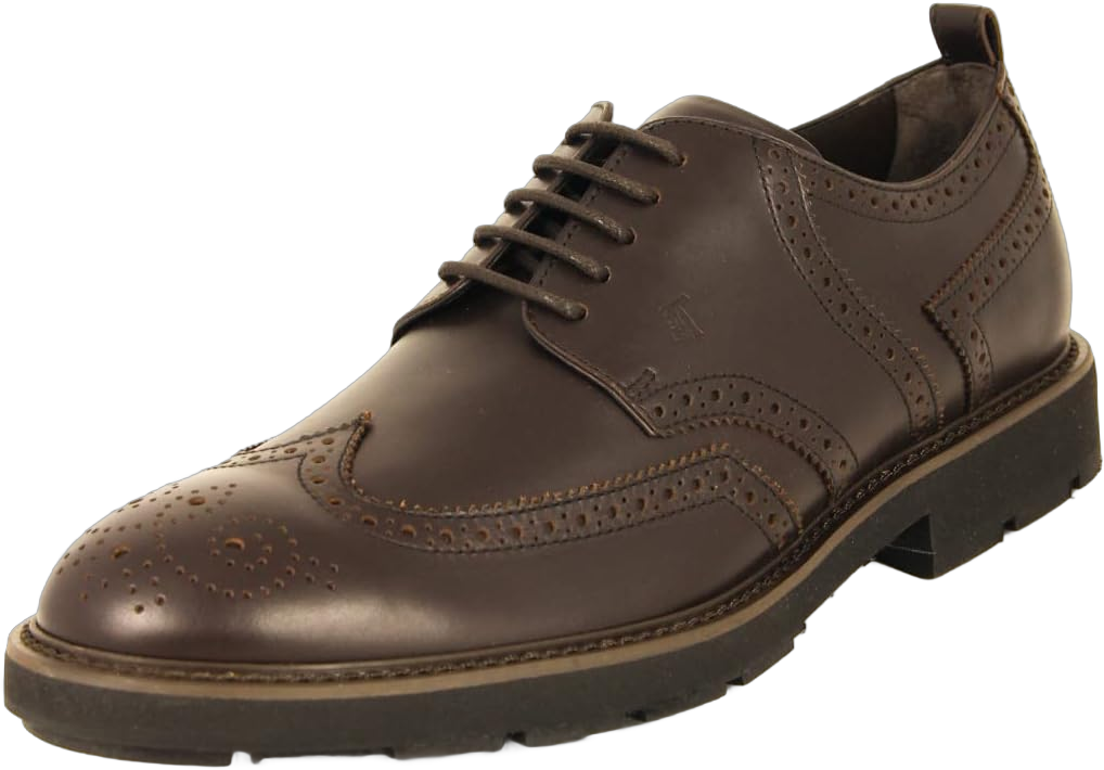 Tod's Men's Derby Brown Leather Elegant Lace Up Wingtip Round Toe Shoes (Brown, 11 UK / 12 US)