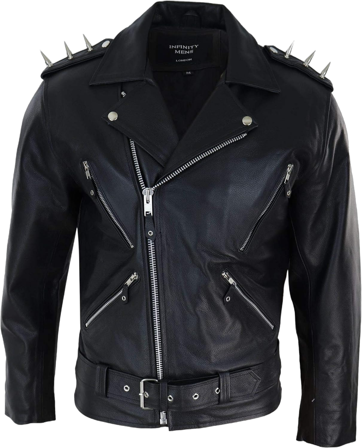 Mens Spike Hide Original Cross Zip Brando Biker Motorcycle Real Leather Jacket