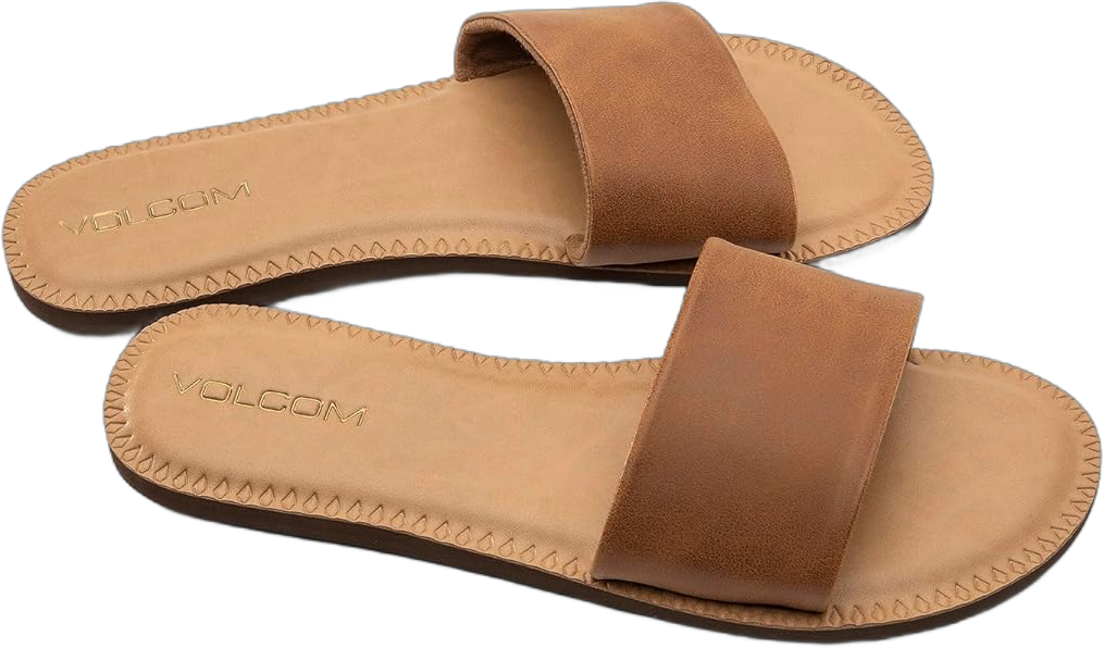 Volcom Women's Simple Synthetic Leather Strap Slide Sandal 9 Tan - New