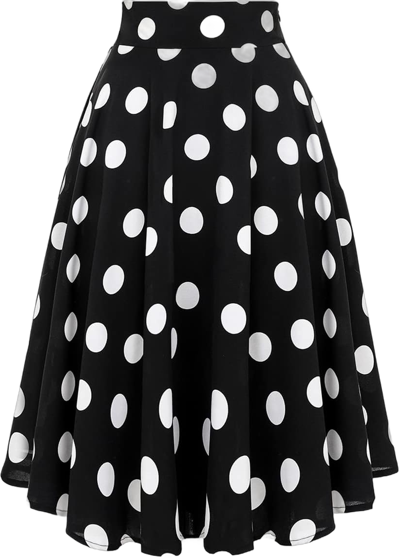 CHOiES record your inspired fashion Women's Pink/BlackBlue/White Solid High Waist Trumpet Midi Skirt (10 Colors) Small Polka Dot