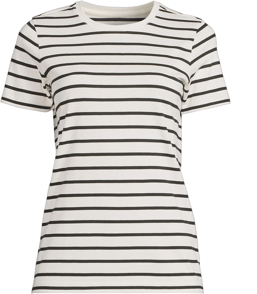 Lands' End Women's Tall Relaxed Supima Cotton Crew Neck T-Shirt - Small Tall - Ivory/Black Breton Stripe