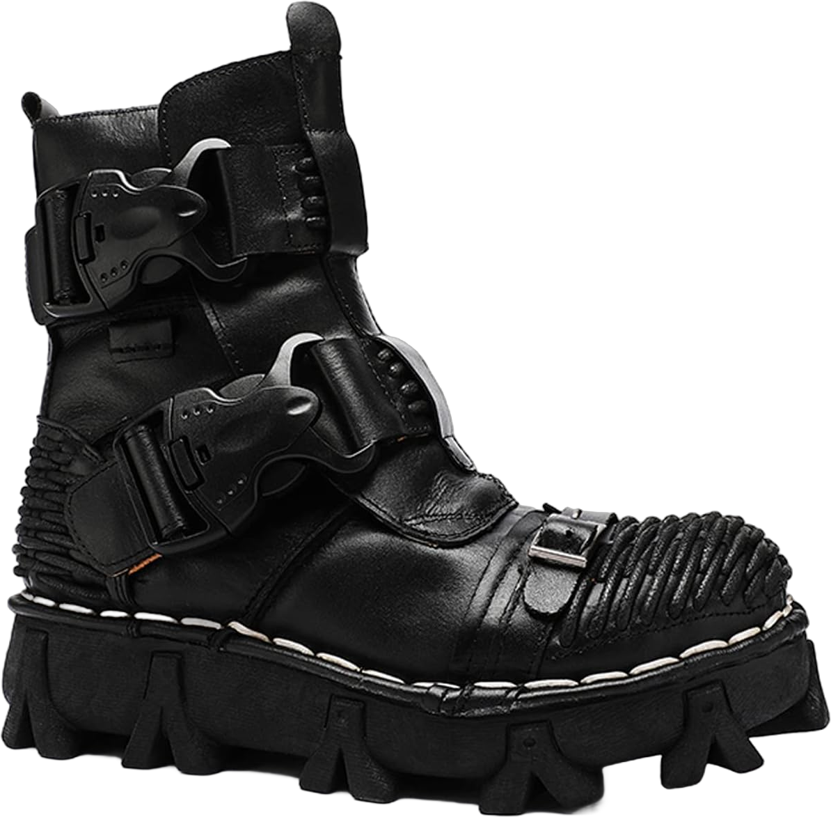 Men's Military Combat Boots, Buckle Strap Genuine Leather Motorcycle Ankle Boots,Punk Tactical Tooling Boots US11 (Black,11.5,11.5)