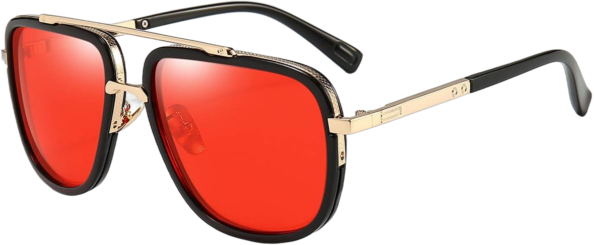 Dollger Oversized Square Aviator Sunglasses for Men Pilot Shades Gold Frame Retro Sun Glasses A8-gold Frame/Red Lens