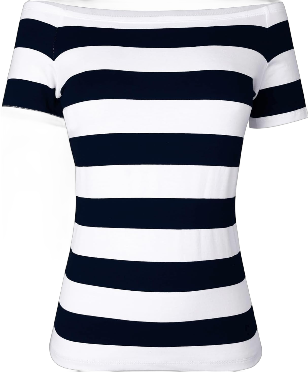 LilyCoco Striped Off The Shoulder Tops for Women Short Sleeve Sexy Fitted Pirate Shirt Wide Navy White Stripe Small