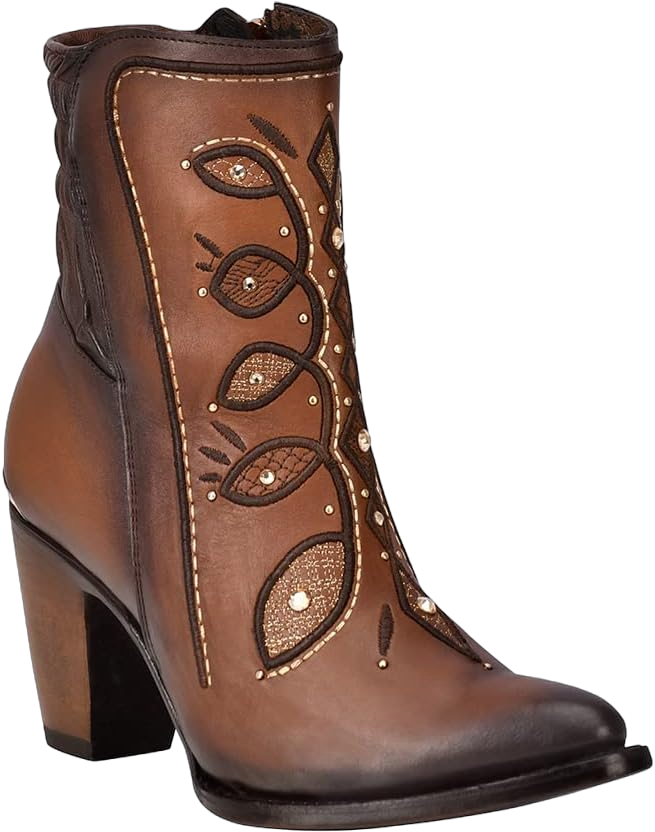 Cuadra Women's Bootie in Bovine Leather with Crystals and Zipper Brown 8.5 Brown