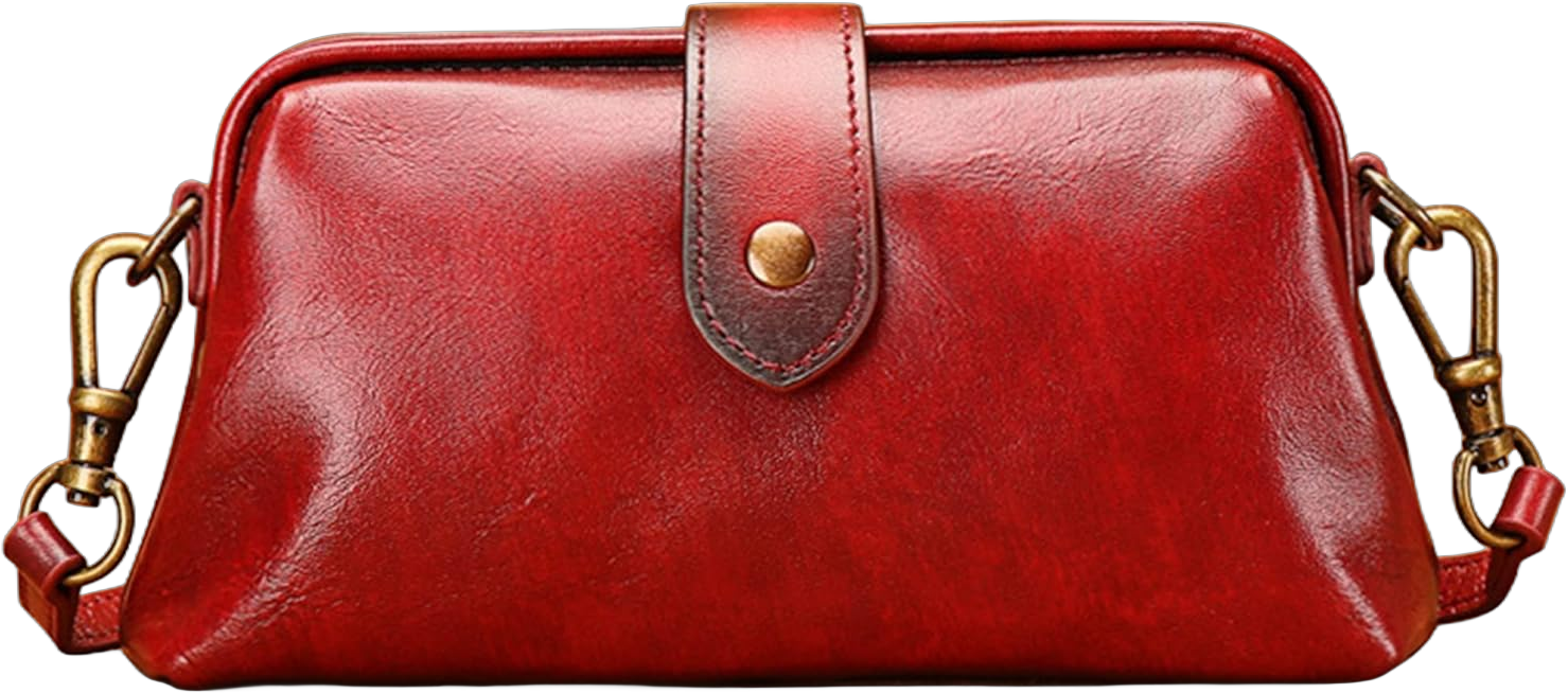 Premium Leather Retro Handmade Doctor Bag,Dr bag - retro handmade bag,Crossbody Unique Opening Small Vintage Phone Purse Handbags for Women (Red Wine)