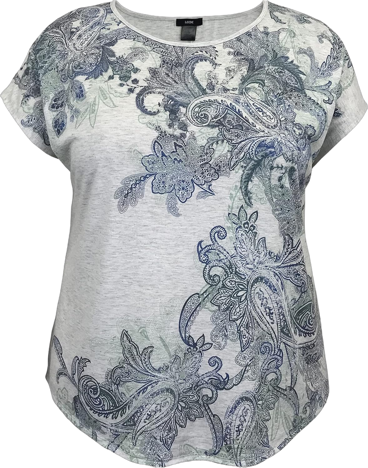 LEEBE Women and Plus Size Dolman Short Sleeve Print Top (Small-5X) Medium U Teal Paisley / Lt Grey