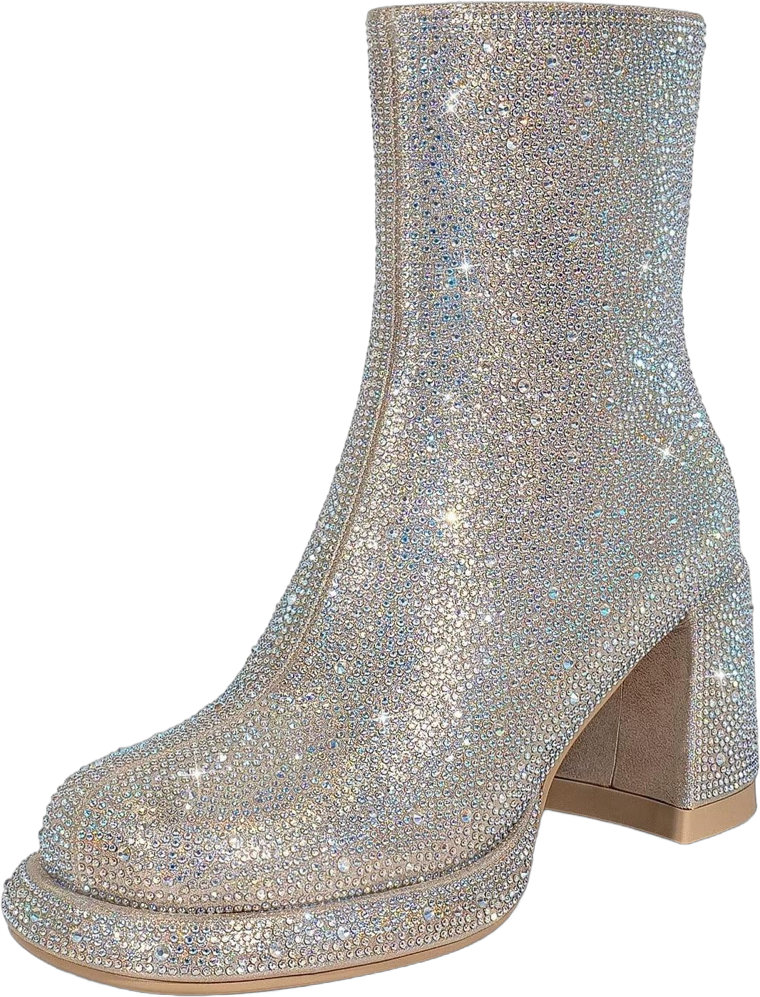 ISNOM Rhinestone Ankle Boots for Women Platform Boots for Women Sparkly Boots Chunky Boots for Women Ankle Booties for Women Low Heel boots for Women Block Boots Bling Glitter Boots Heeled Boots