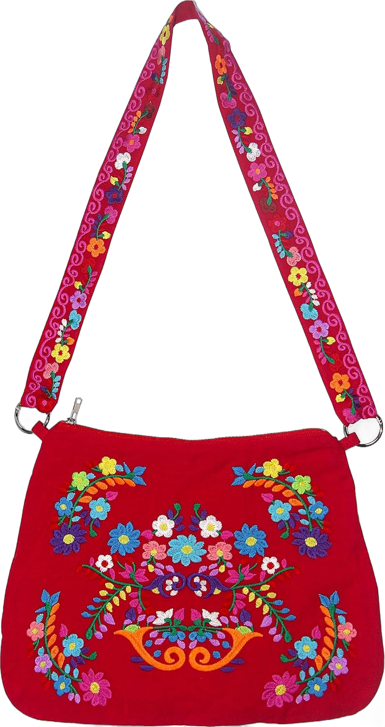 YZXDORWJ Embroidered Cotton Handbag for Women Mexican Tote Bag Floral Crossbody Bag V2-r