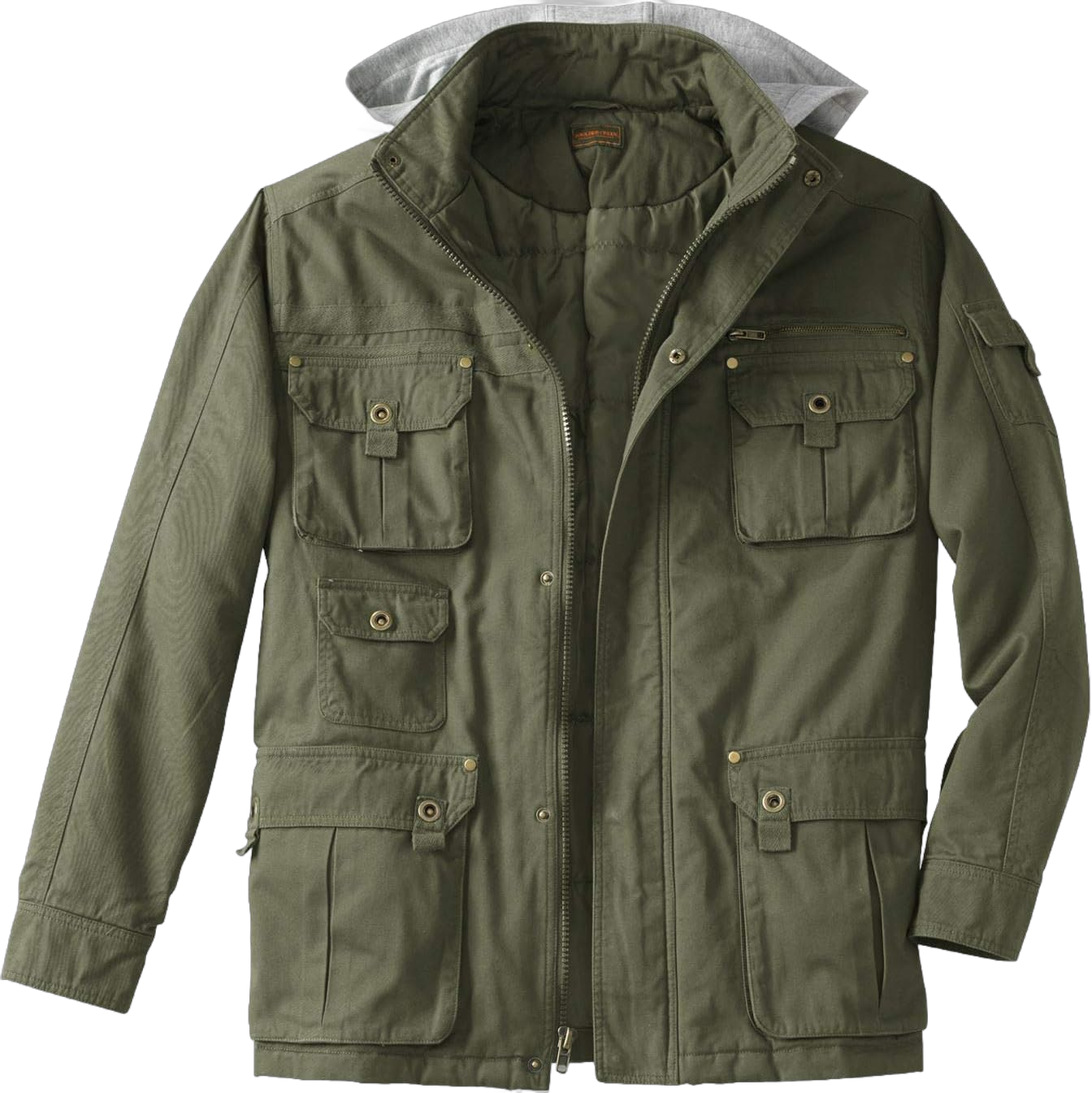 Boulder Creek by KingSize Men's Big & Tall 9 Pocket Twill Utility Jacket With Removable Hood 3X-Large Big Olive