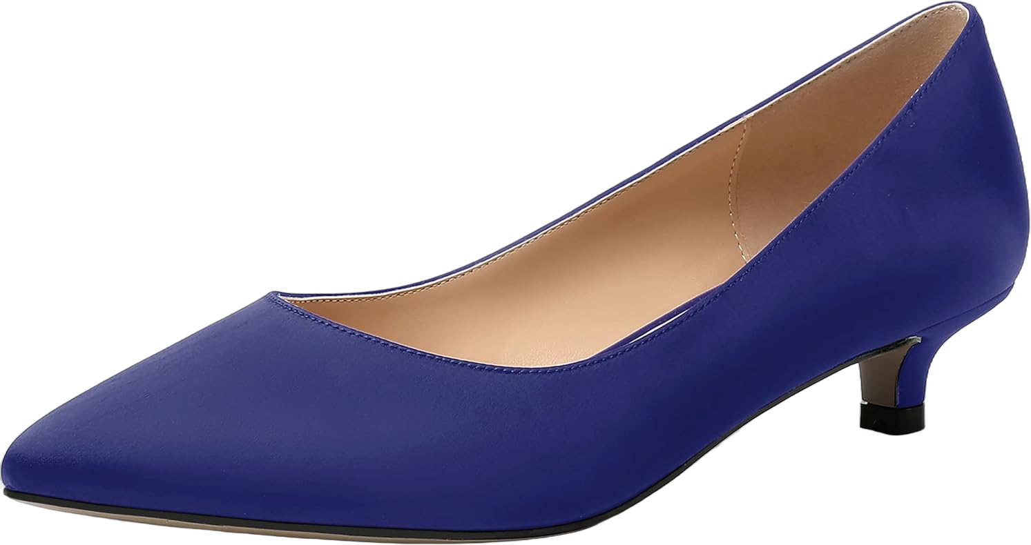 MERRORI Women's Slip On Pointed Toe Satin Dress Shoes Kitten Low Heel Pumps Shoes 1.5 Inch 7.5 Royal Blue