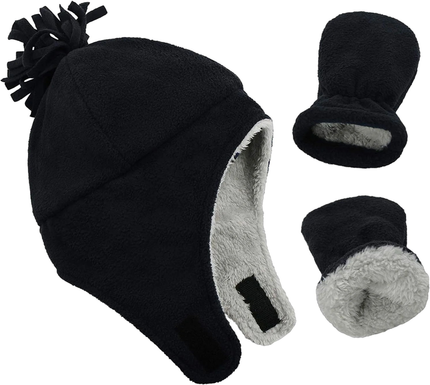 Zando Baby Kids Winter Hats and Gloves Sets for Boys Warm Polar Fleece Earflap Beanie Hat Black A 2-4T