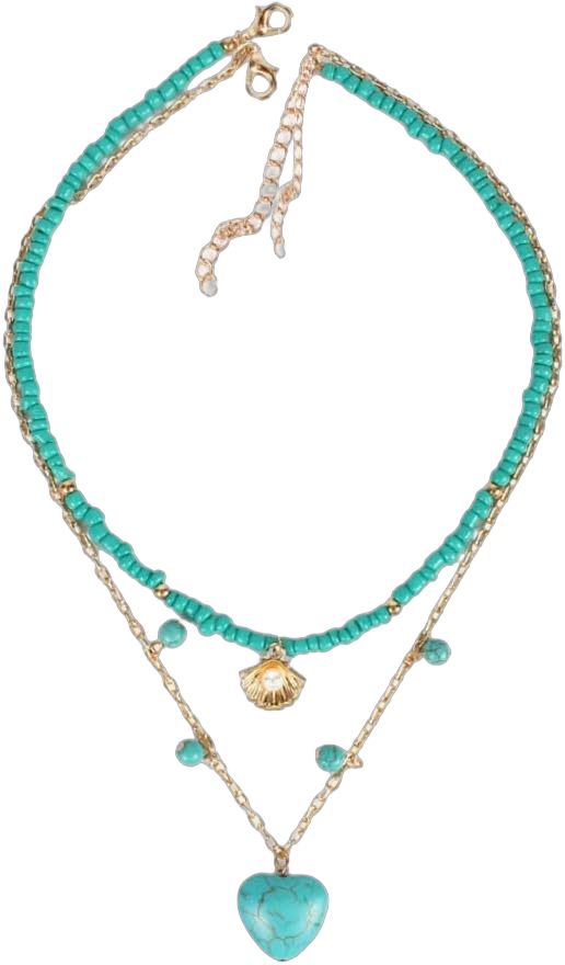 Boho Heart Turquoise Necklace Set for Women Gold Plated Dainty Shell Pearl Dangle Adjustable Layered Turquoise Beaded Chain Necklaces Fashion Summer Vacation Birthday Party Jewelry 2pcs