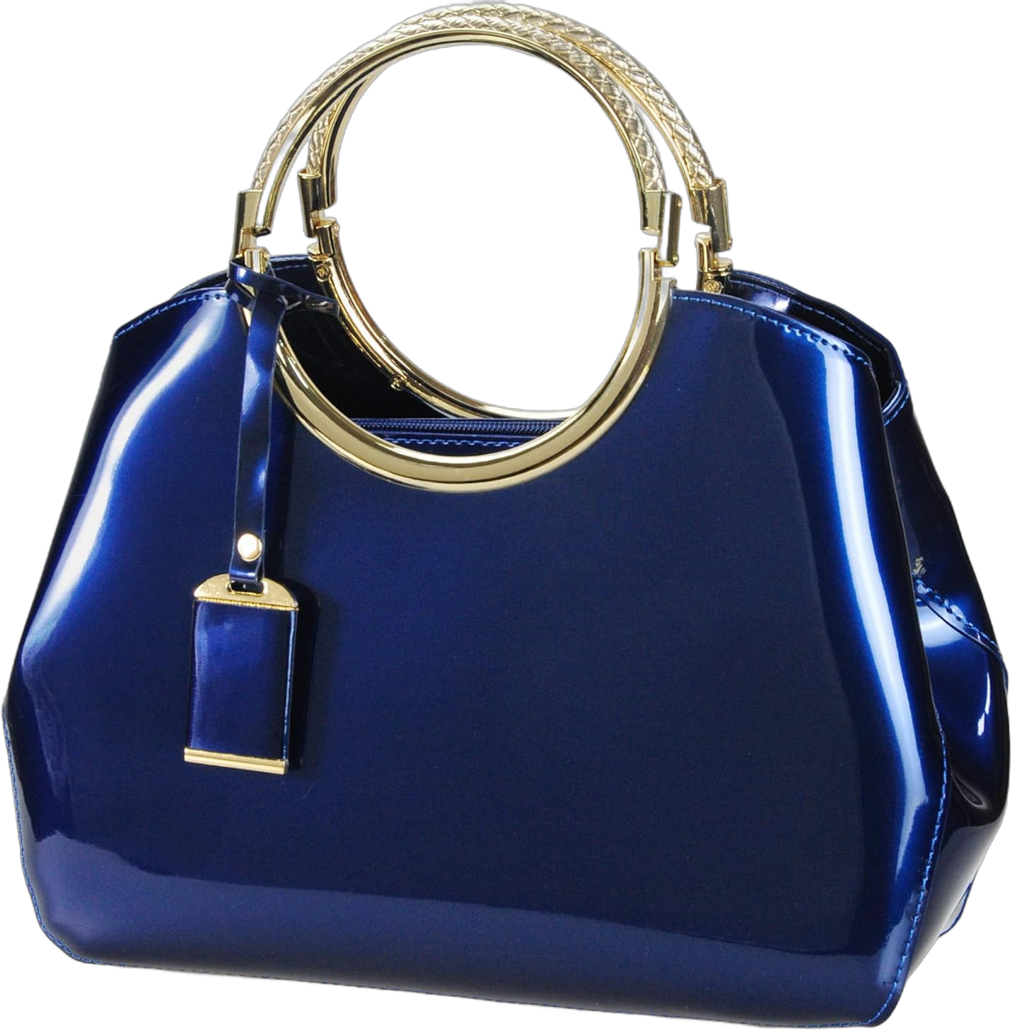 HOXIS Charm Glossy Metal Grip Structured Shoulder Handbag Women Satchel Navy