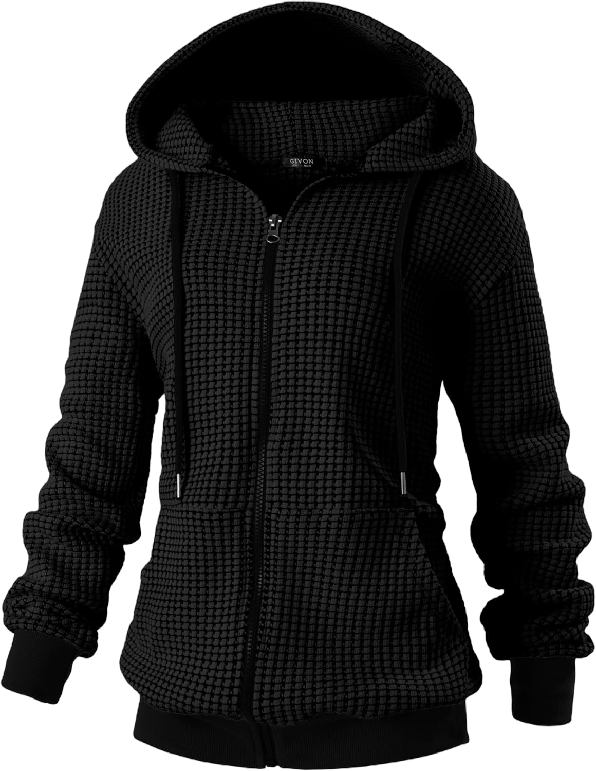 GIVON Women's Waffle Knit Zip Up Hoodie Comfortable Lightweight Jacket Hooded Sweatshirt Dcf303-black Medium