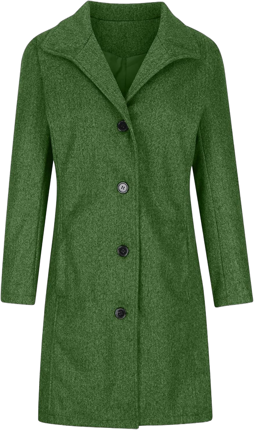 Women Winter Wool Blend Coat Ladies Single Breasted Pea Coat Elegant Winter Lapel Trench Jacket Overcoat Outwear Pockets X-Large Green