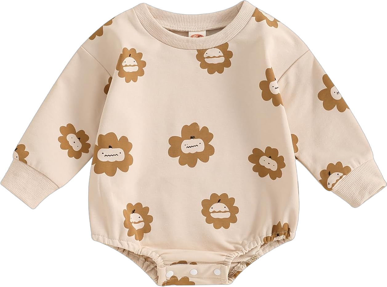 YINGISFITM Baby Girl Boy Fall Clothes Pumpkin Sweatshirt Romper Shirt Onesie Halloween Outfit Newborn Halloween Costume Khaki Pumpkin Floral 3-6 Months