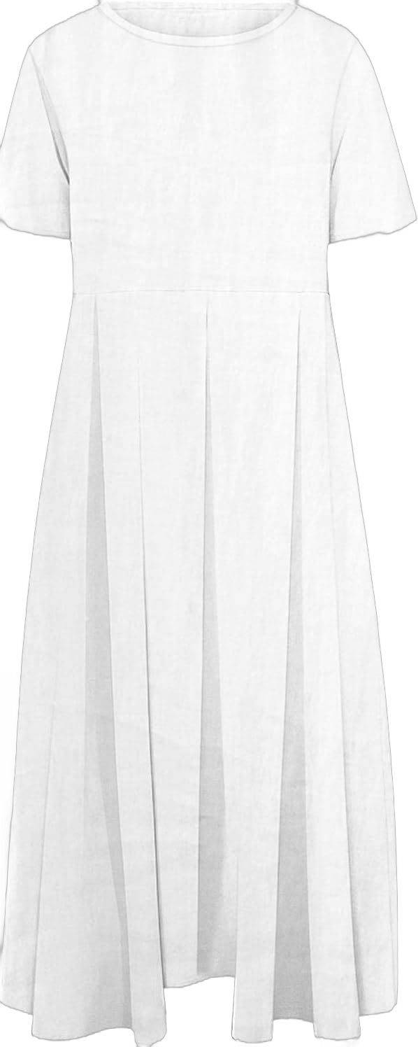 Womens Maxi Dress with Pockets Flowy Oversized Baggy Cotton Dresses Summer Casual Loose Long Dress 4X-Large White